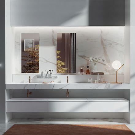 Double Bathroom Composition with Rectangular Mirror and Washbasin Made in Italy - Palom Viadurini