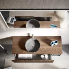 Bathroom composition in ribbed oak and open compartment Made in Italy - Febe Viadurini