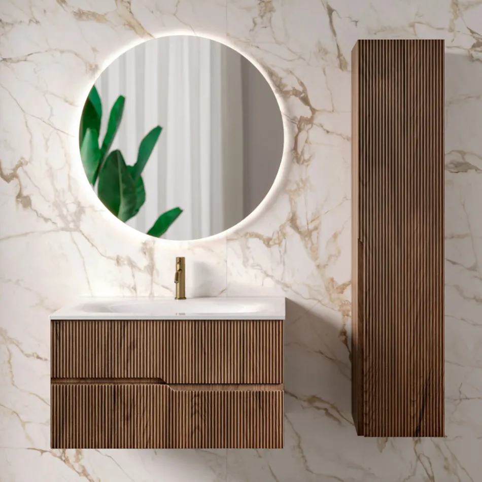 Bathroom Composition in Rio Cannettato Oak Made in Italy - Afrodite Viadurini