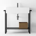 Bathroom Composition Ceramic Washbasin and Steel Base Made in Italy - Quadro Viadurini