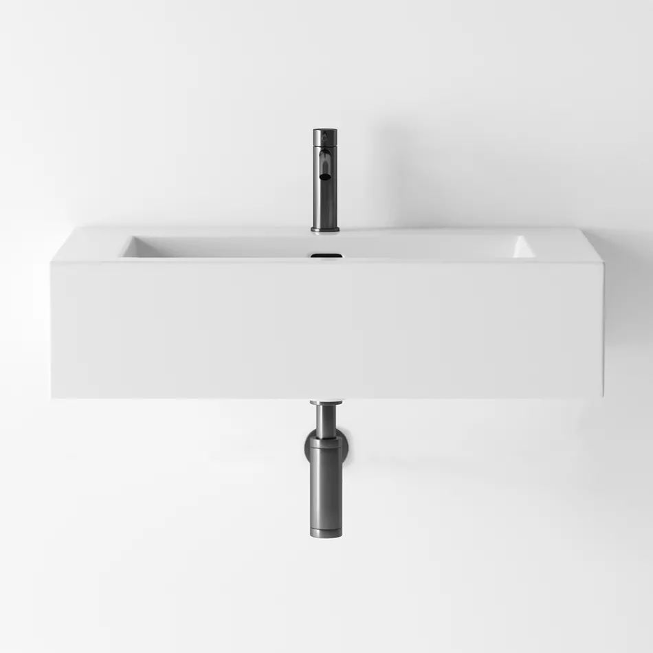 Bathroom Composition Ceramic Washbasin and Steel Base Made in Italy - Quadro Viadurini