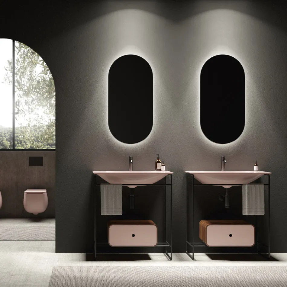 Bathroom Composition Washbasin in Ceramic and Mirror Made in Italy - Chantal Viadurini