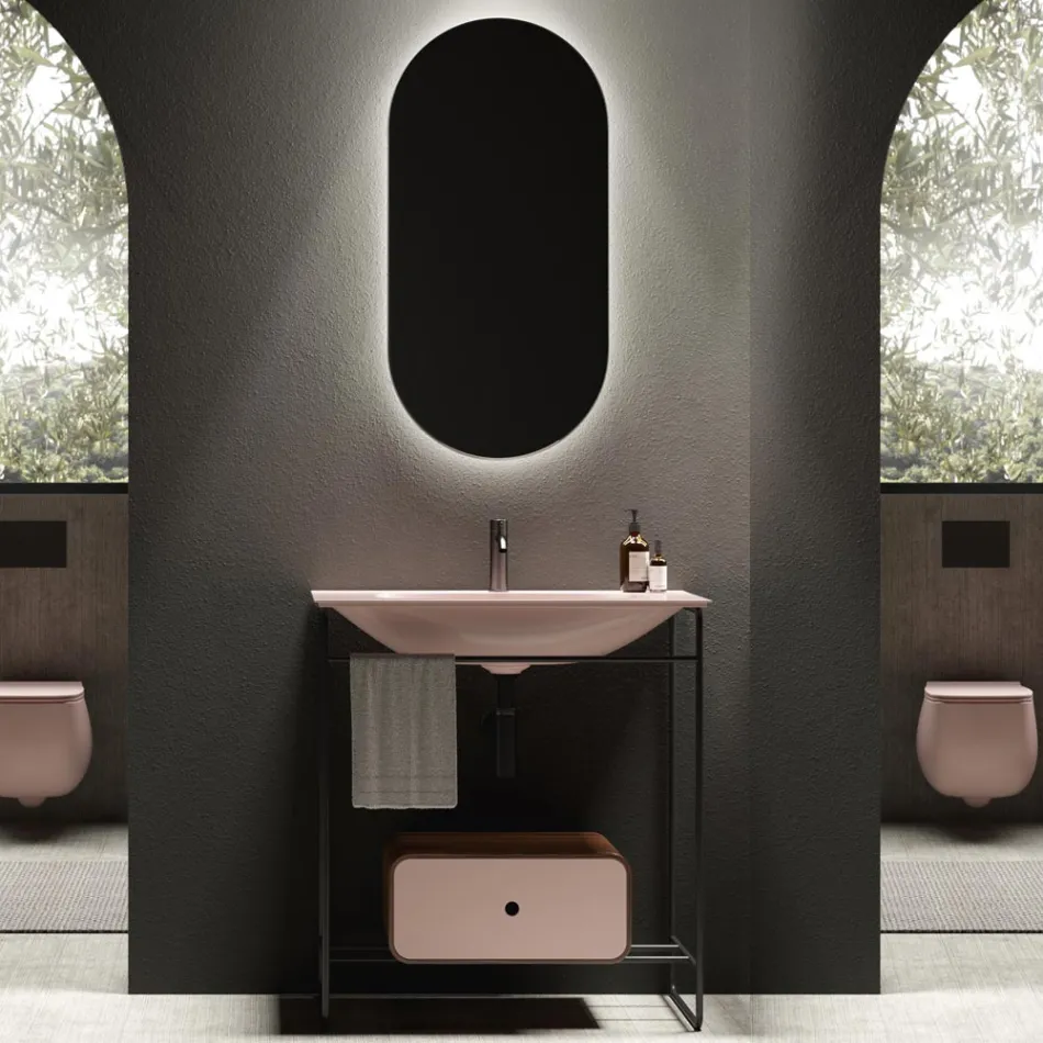 Bathroom Composition Washbasin in Ceramic and Mirror Made in Italy - Chantal Viadurini