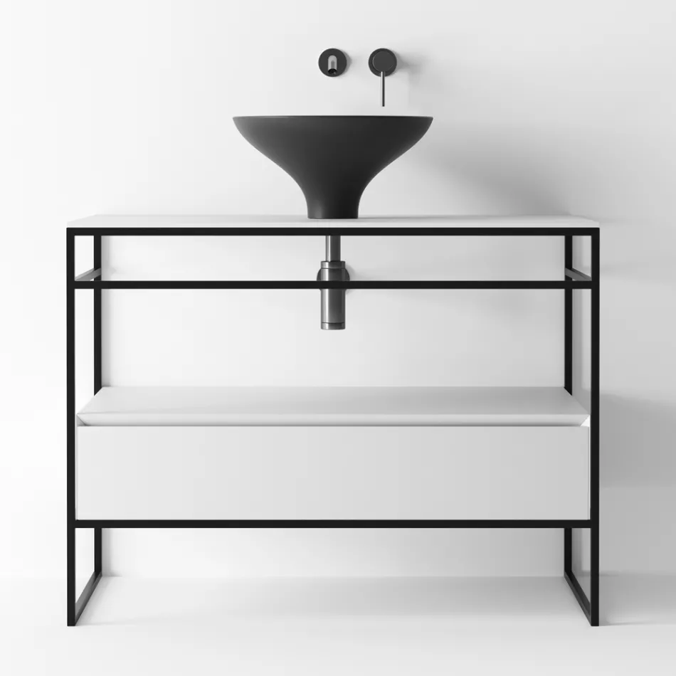 Bathroom Composition Washbasin in Ceramic and Mirror Made in Italy - Hoscar Viadurini