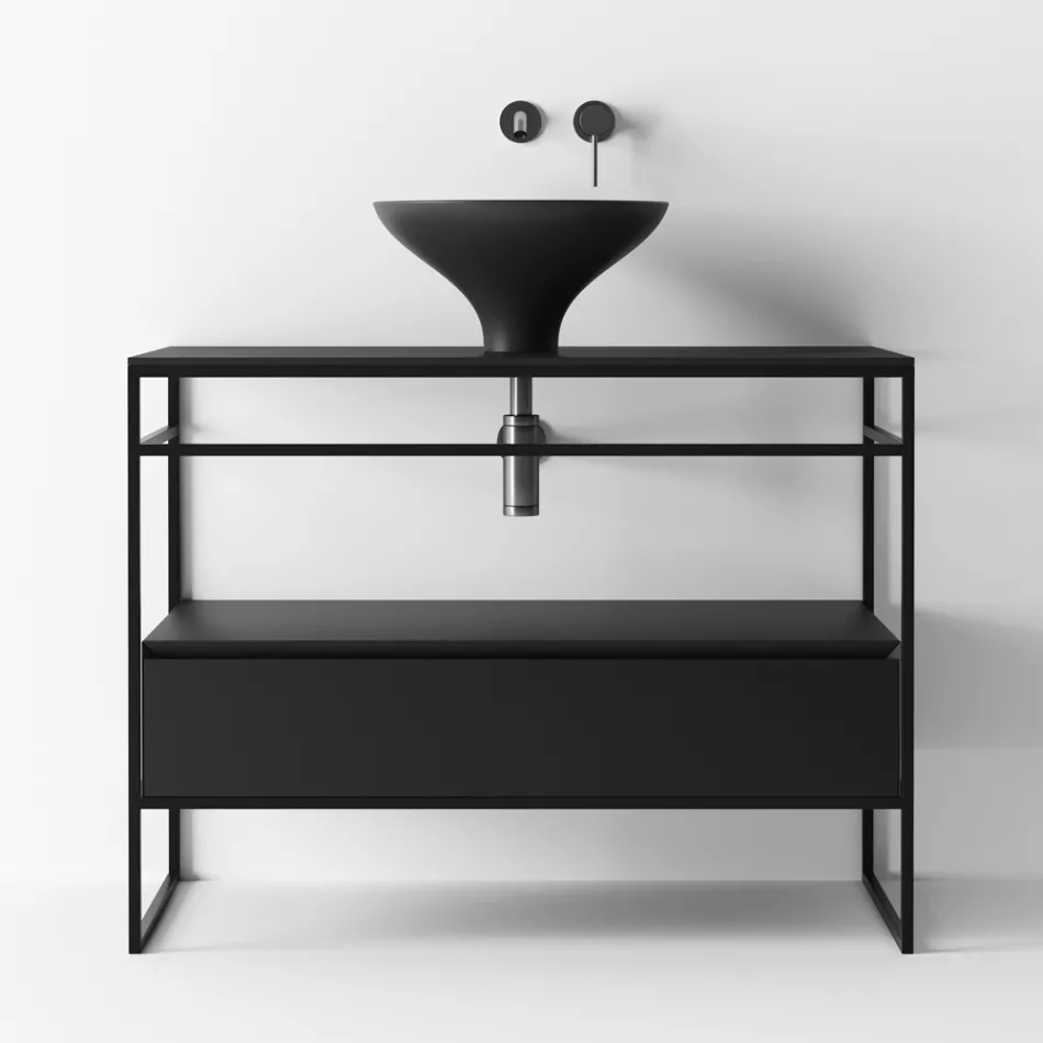 Bathroom Composition Washbasin in Ceramic and Mirror Made in Italy - Hoscar Viadurini