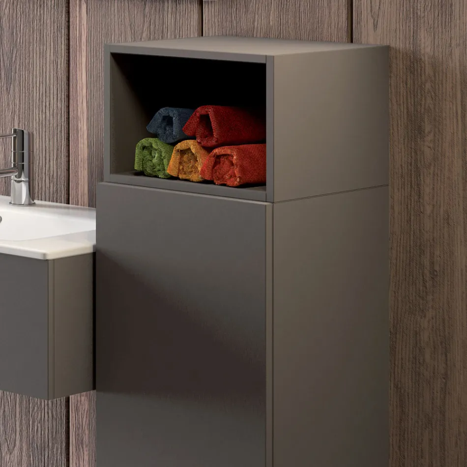 Suspended bathroom composition in smoke grey fenix made in Italy, Naples Viadurini