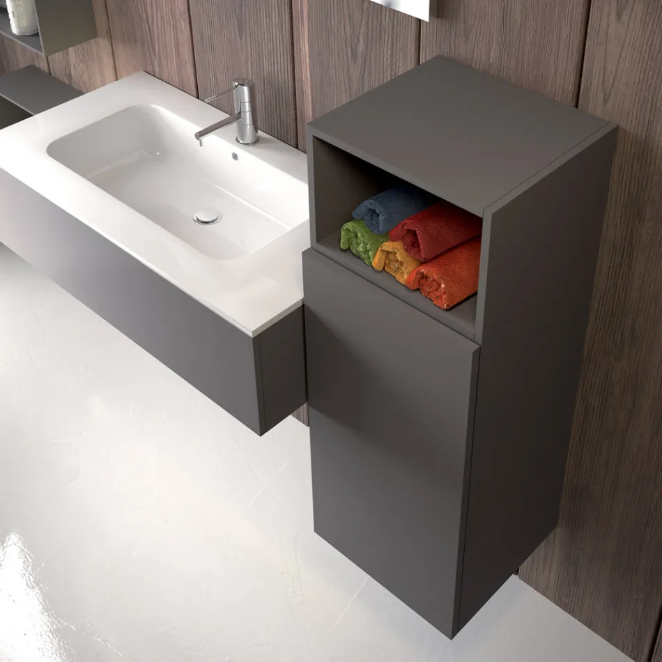 Suspended bathroom composition in smoke grey fenix made in Italy, Naples Viadurini