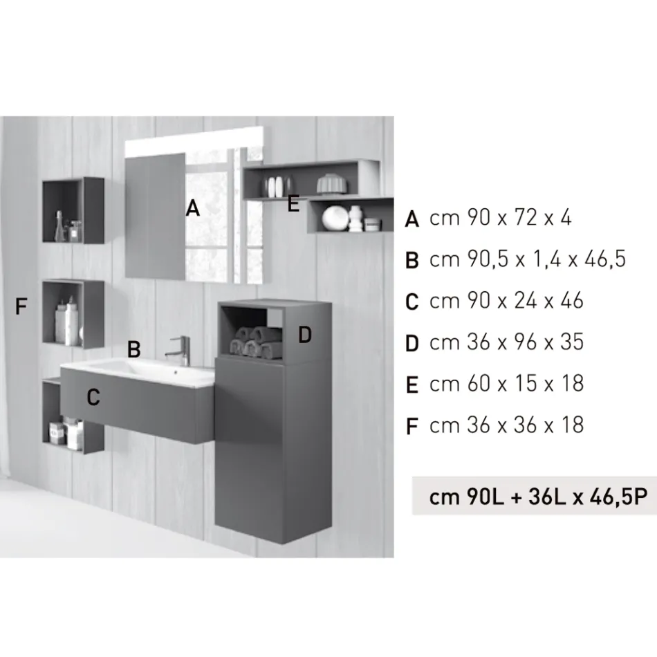 Suspended bathroom composition in smoke grey fenix made in Italy, Naples Viadurini