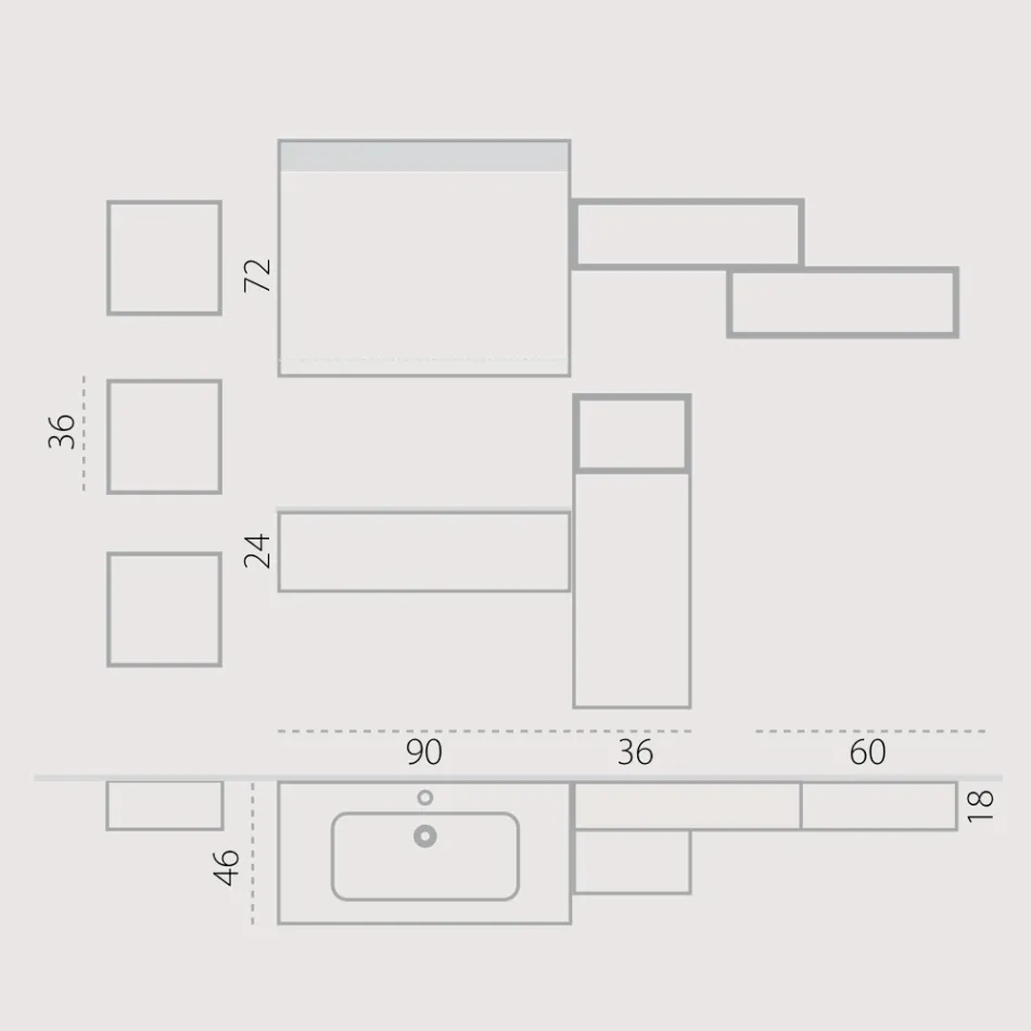 Suspended bathroom composition in smoke grey fenix made in Italy, Naples Viadurini
