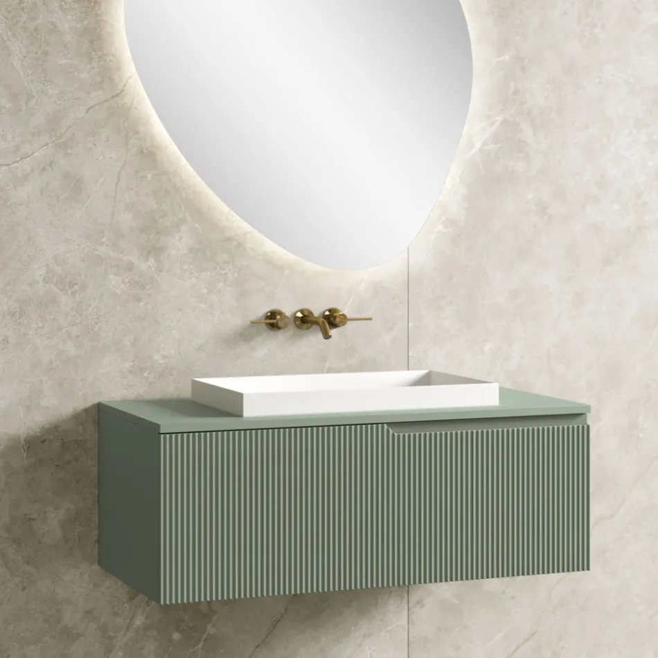 Sage Green Bathroom Composition with Resin Washbasin Made in Italy - Artemide Viadurini