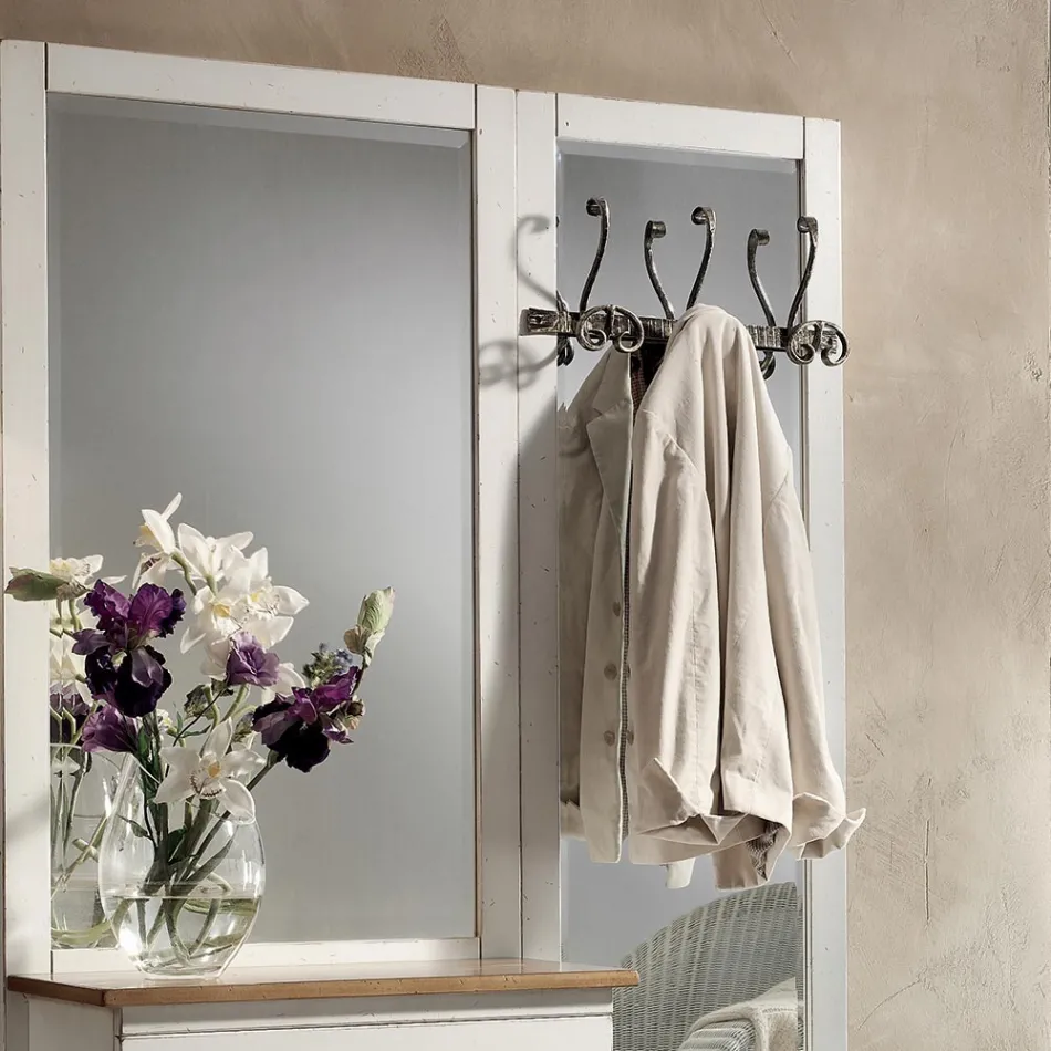 Entrance composition in two-tone white wax and natural wood top - Fatuo Viadurini