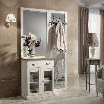 Entrance composition in two-tone white wax and natural wood top - Fatuo Viadurini