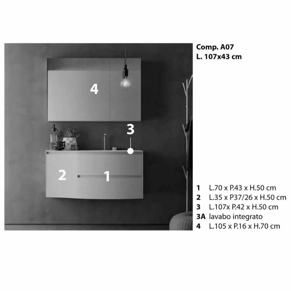 Modern and Suspended Bathroom Composition Made in Italy Design - Callisi7 Viadurini