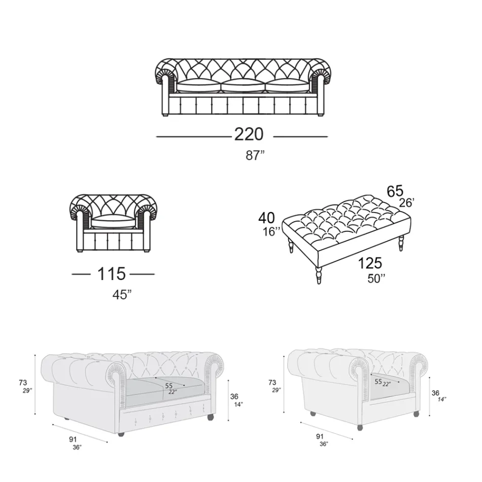 Lounge composition with sofa, armchair and bench Made in Italy - Spassoso Viadurini