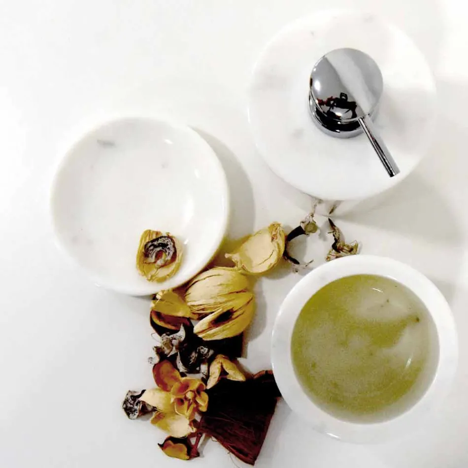 Composition of 3 Bathroom Accessories in Polished Marble Made in Italy - Trevio Viadurini