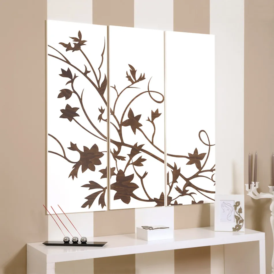 Composition of 3 Panels Depicting a Branch with Leaves Made in Italy - Ashton Viadurini