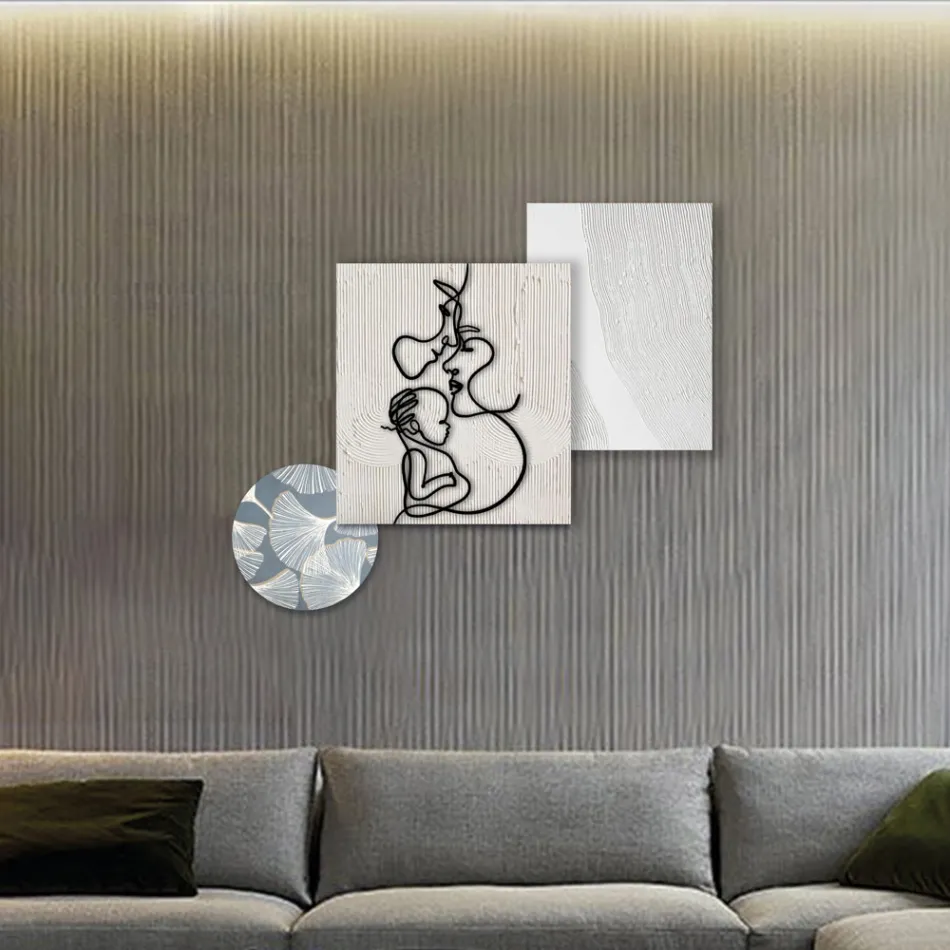 Composition of 3 Panels with Stylization of Love Made in Italy - Keina Viadurini