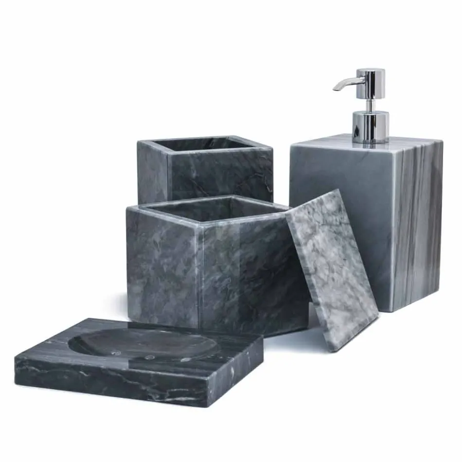 Composition of Marble Bathroom Accessories Made in Italy, 4 Pieces - Deano Viadurini