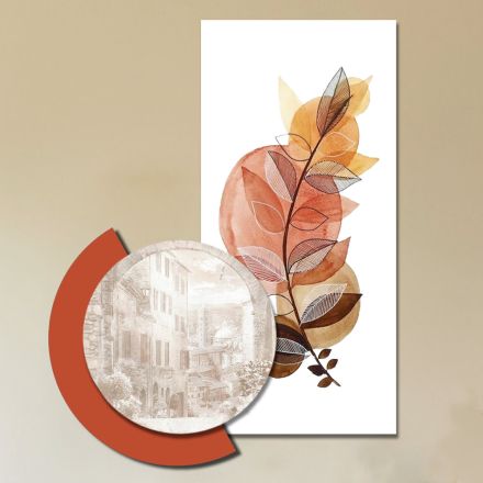 Composition of Wooden Paintings with City and Branch Prints Made in Italy - Chile Viadurini