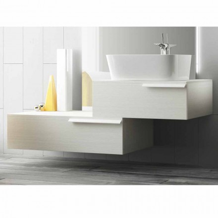 Happy modern lacquered wood suspended bathroom furniture composition Viadurini
