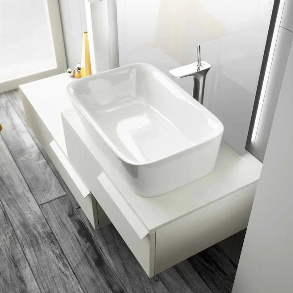 Happy modern lacquered wood suspended bathroom furniture composition Viadurini