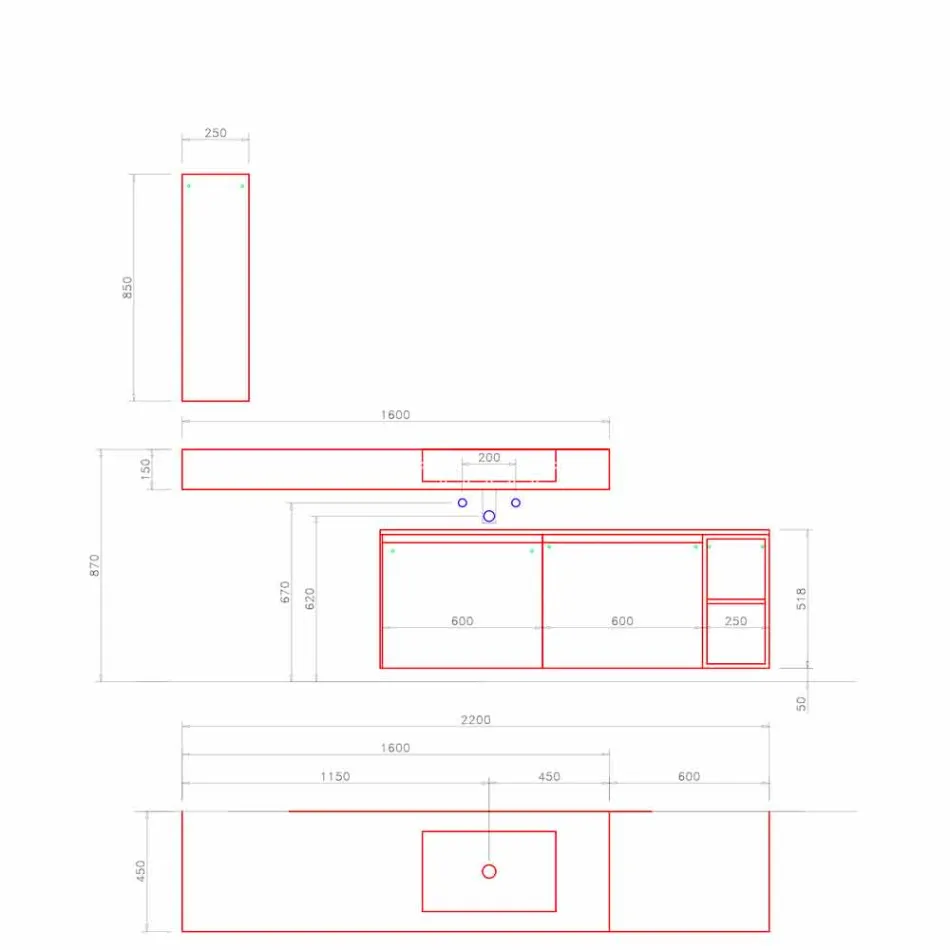 Modern and Suspended Bathroom Furniture Composition, Made in Italy Design - Callisi1 Viadurini