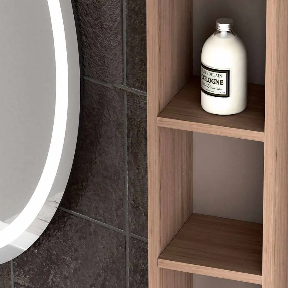 Composition of suspended bathroom furniture in wood design made Italy Genoa Viadurini