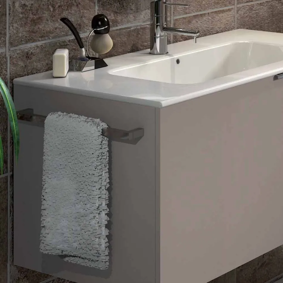 Composition of suspended bathroom furniture in wood design made Italy Genoa Viadurini