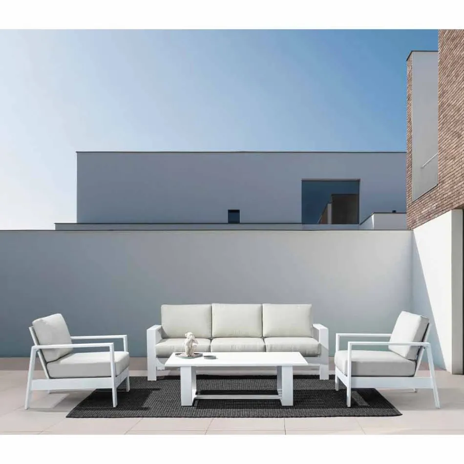 Outdoor Lounge Composition in Aluminium with Fabric Cushions - Yoshi Viadurini