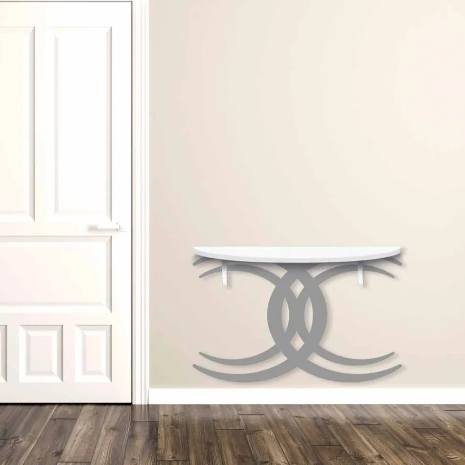 Modern Design Wall-Mounted Console in White and Grey Wood - Coco Viadurini