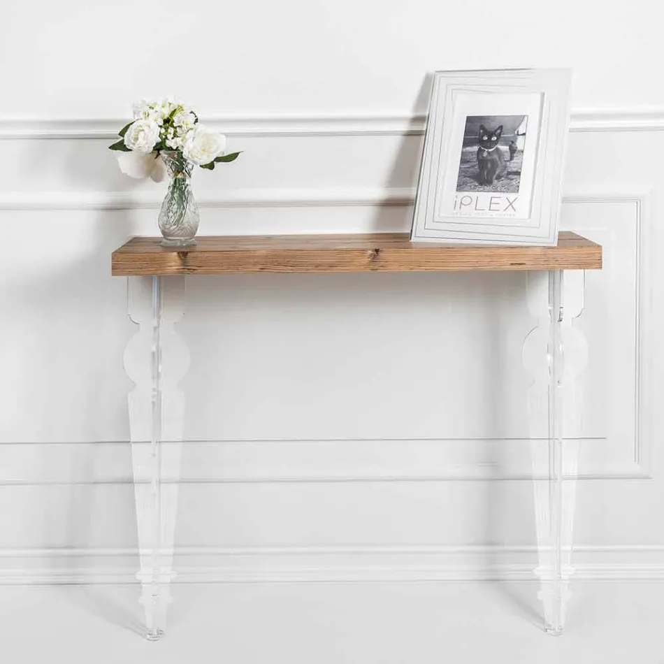 Wall Console in Transparent Plexiglass and Modern Design Wood - Betone Viadurini