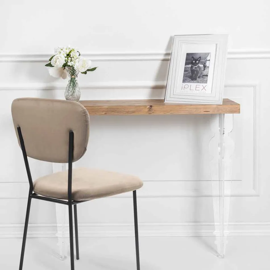 Wall Console in Transparent Plexiglass and Modern Design Wood - Betone Viadurini