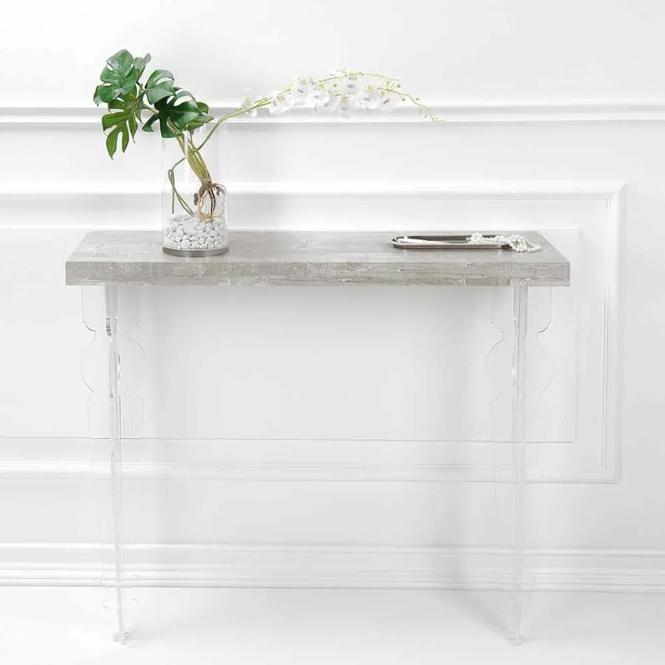 Wall Console Table in Grey White Wood or Corten and Plexiglass - Leopardi Viadurini