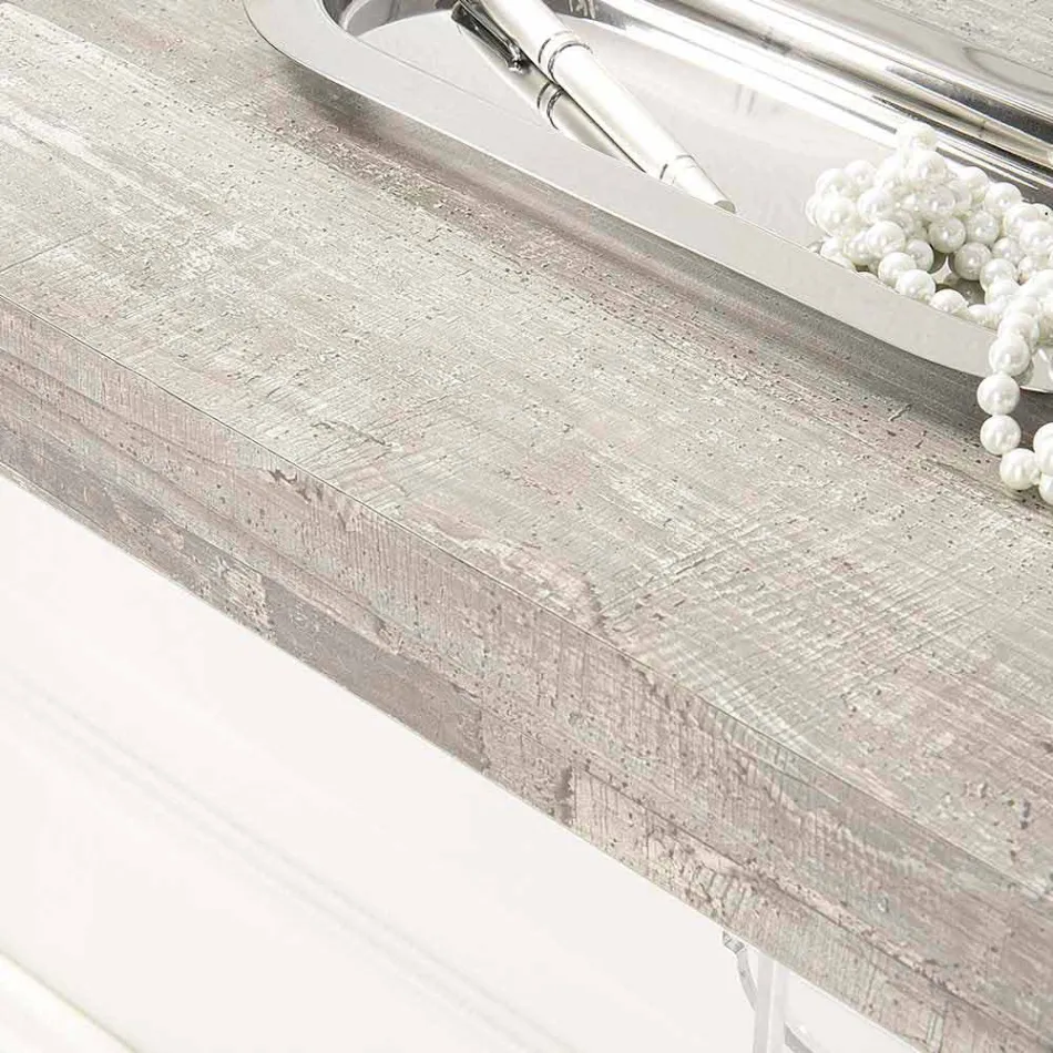 Wall Console Table in Grey White Wood or Corten and Plexiglass - Leopardi Viadurini