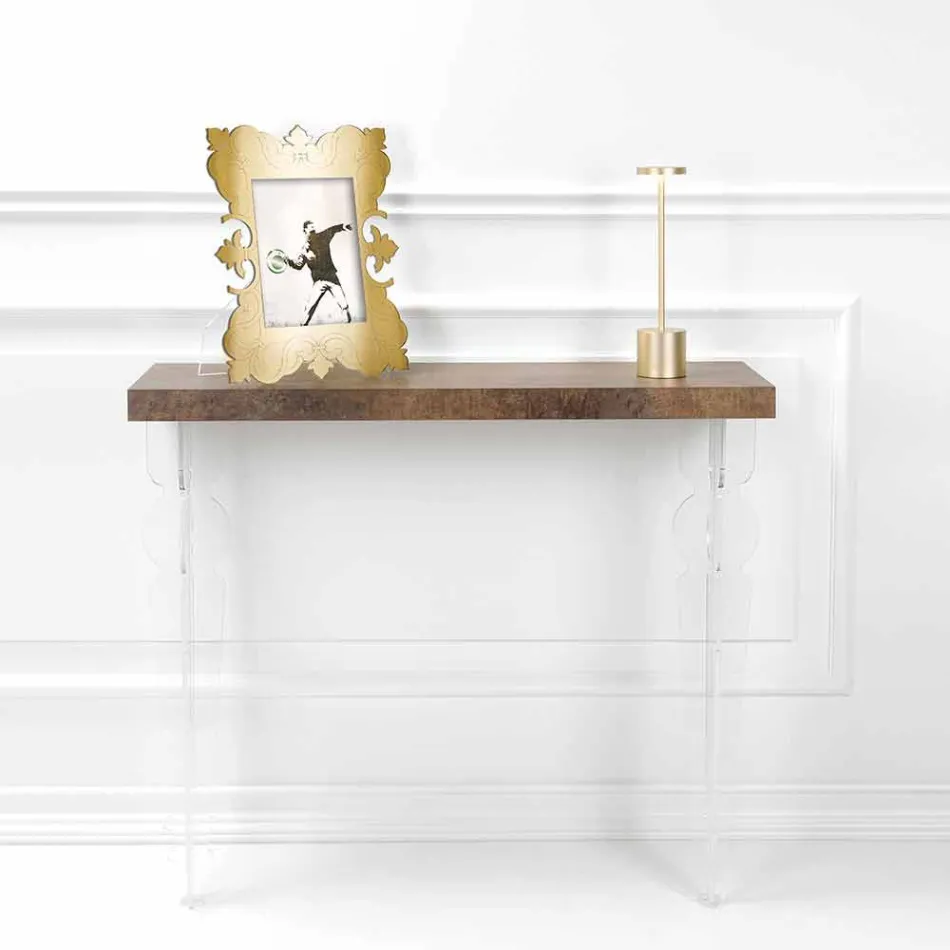 Wall Console Table in Grey White Wood or Corten and Plexiglass - Leopardi Viadurini
