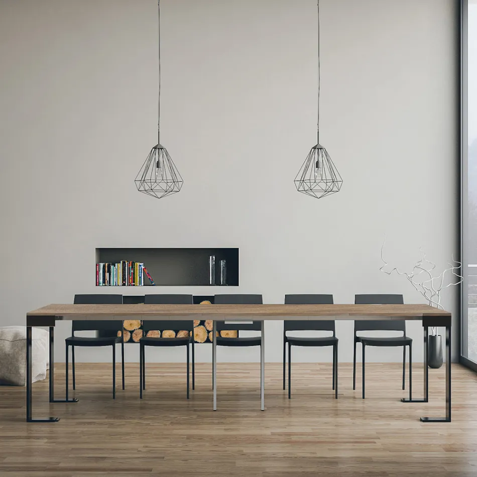 Extendable Console to 300 cm with Anthracite and Wood Frame Made in Italy - Fata Viadurini