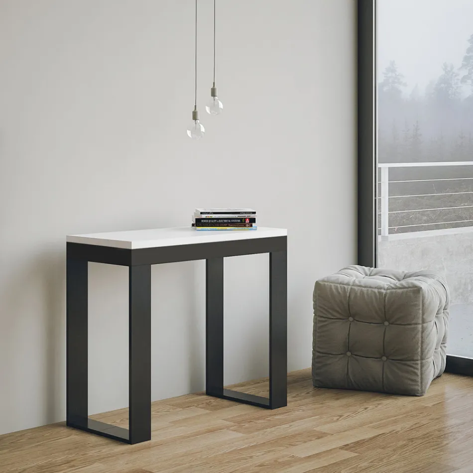 Extendable Console to 300 cm with Anthracite and Wood Frame Made in Italy - Fata Viadurini