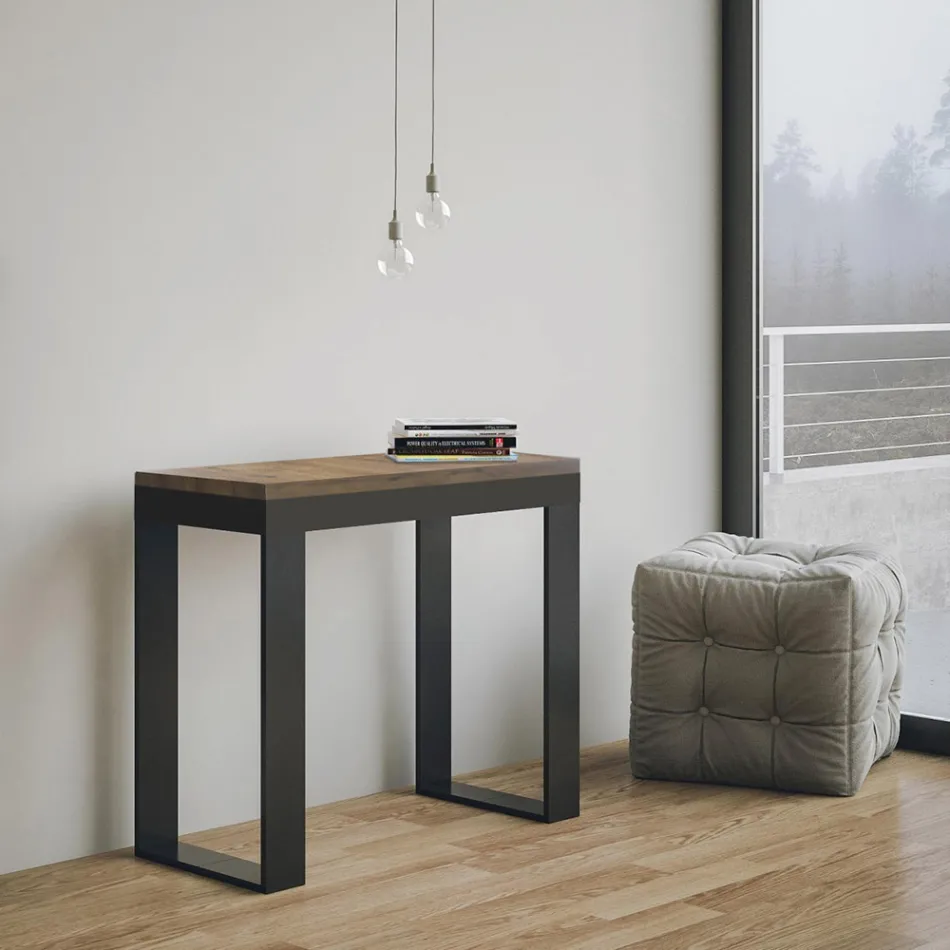 Extendable Console to 300 cm with Anthracite and Wood Frame Made in Italy - Fata Viadurini