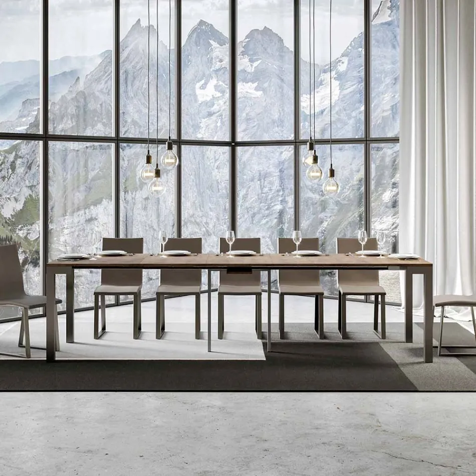 Extendable Console of Modern Design in Wood and Iron Made in Italy - Never Viadurini