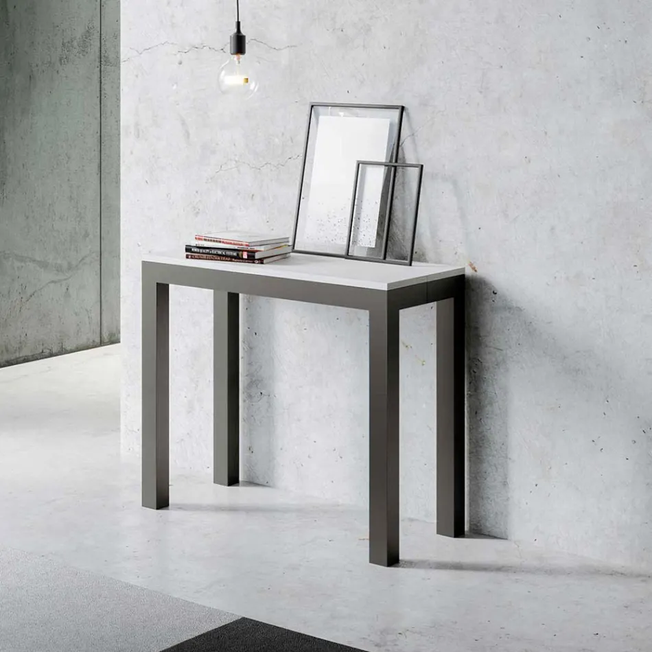Extendable Console of Modern Design in Wood and Iron Made in Italy - Never Viadurini