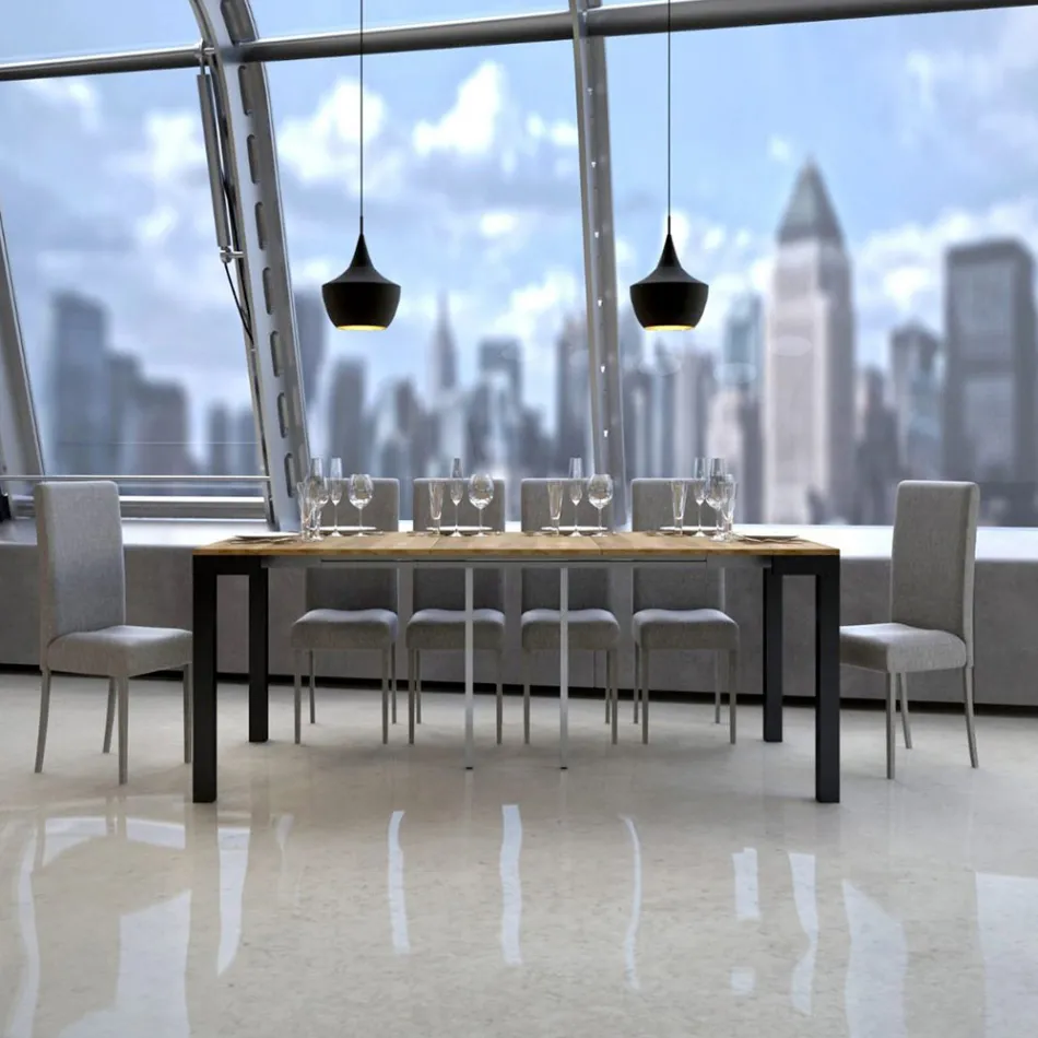 Extendable Console of Modern Design in Wood and Iron Made in Italy - Never Viadurini