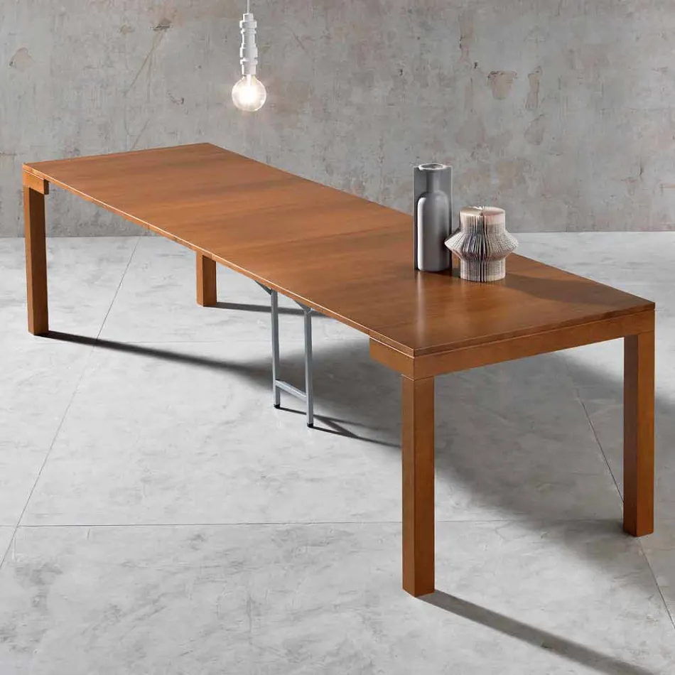 Extendable Console up to 12 seats in Walnut Wood Made in Italy - Picchia Viadurini