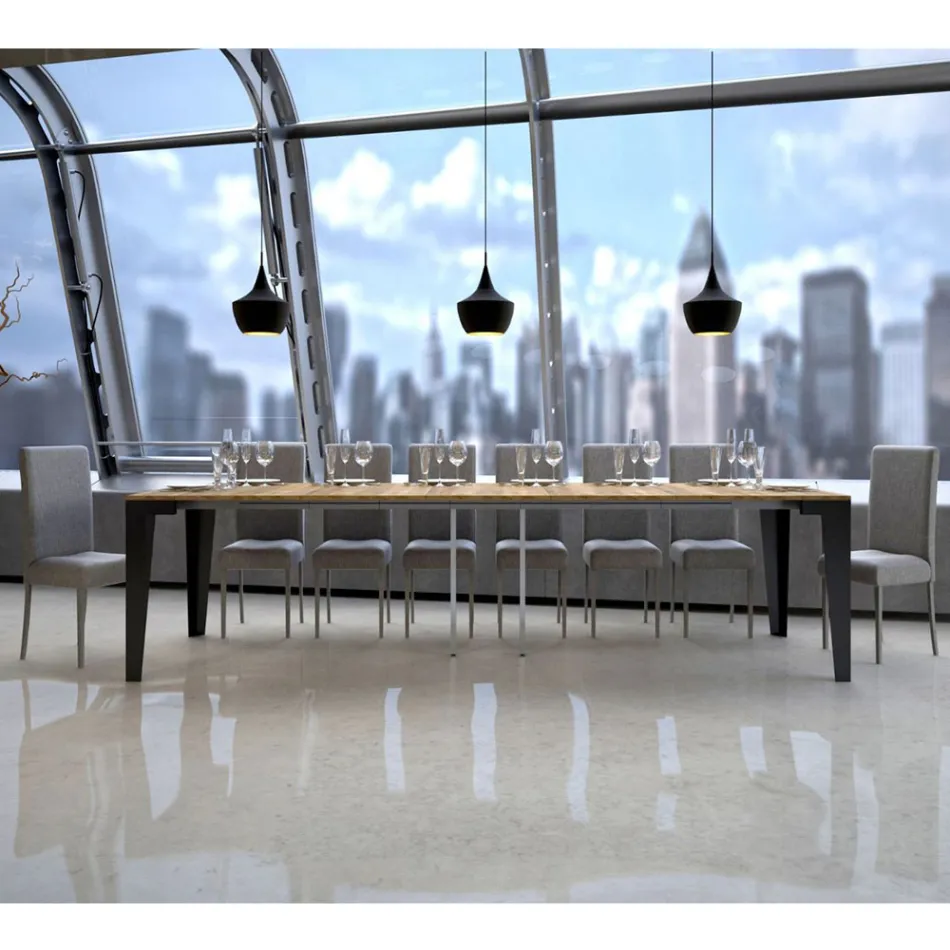 Extendable Console up to 300 cm in Made in Italy Wooden Microparticles – Flamber Viadurini