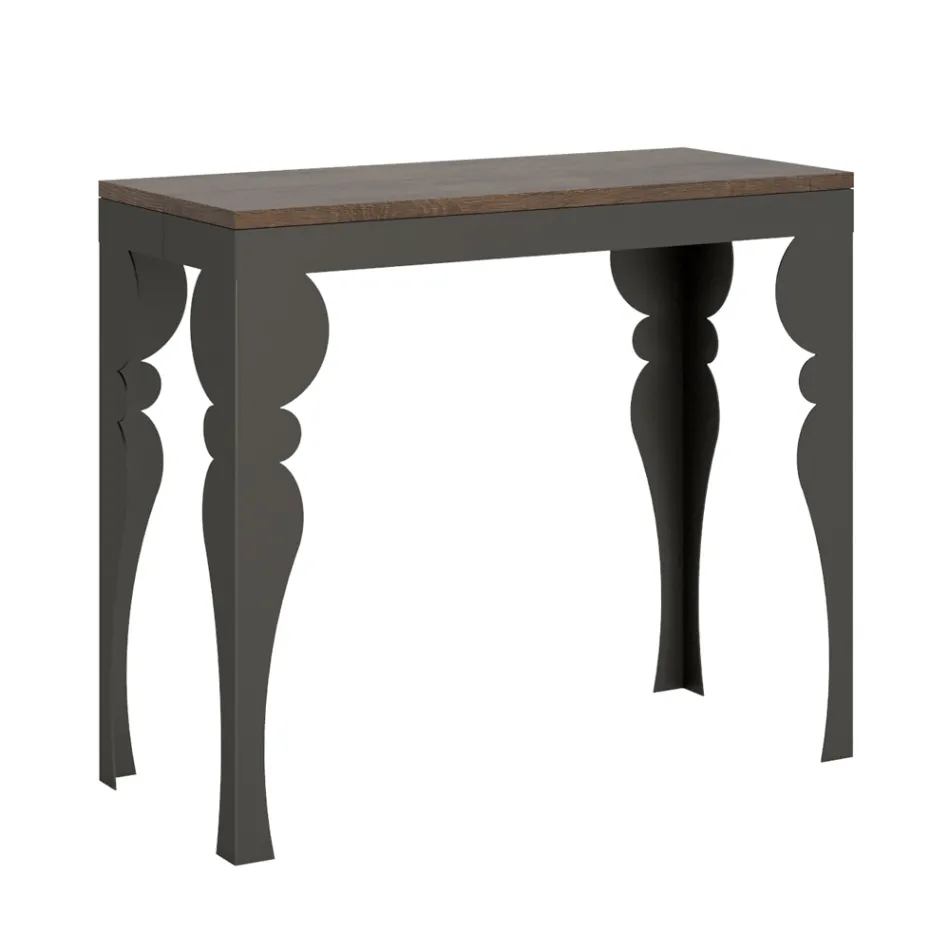 Modern Extendable Console in Anthracite Wood and Metal Made in Italy - Sassone Viadurini