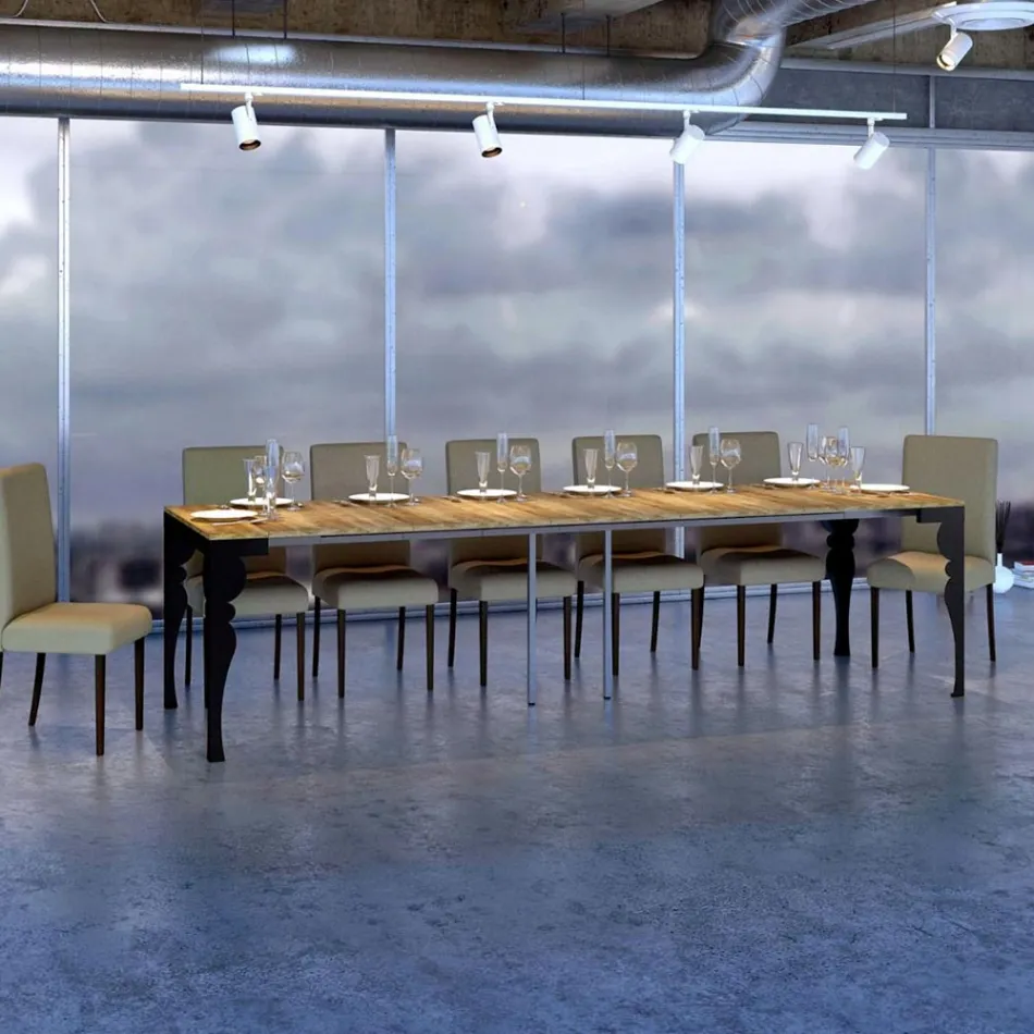 Modern Extendable Console in Anthracite Wood and Metal Made in Italy - Sassone Viadurini