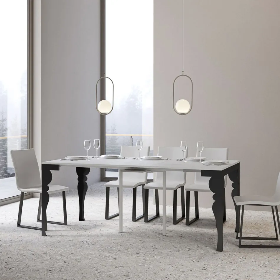 Modern Extendable Console in Anthracite Wood and Metal Made in Italy - Sassone Viadurini