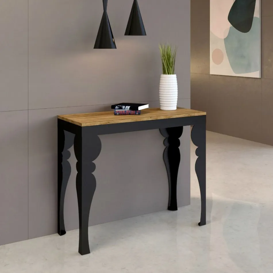 Modern Extendable Console in Anthracite Wood and Metal Made in Italy - Sassone Viadurini