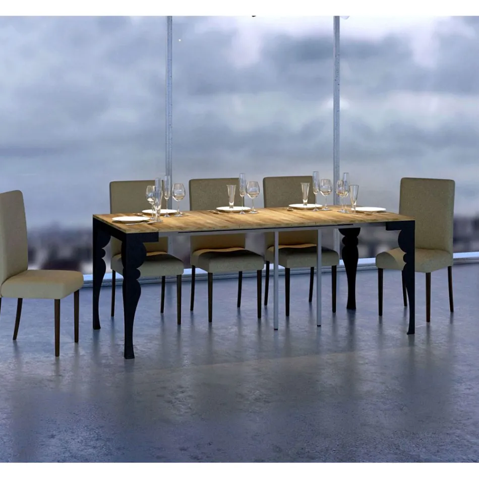 Modern Extendable Console in Anthracite Wood and Metal Made in Italy - Sassone Viadurini