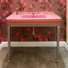 Vintage Bathroom Console 105 cm in White Ceramic with Feet, Made in Italy - Marwa Viadurini