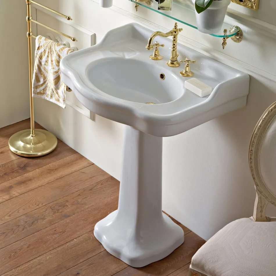 Vintage Ceramic Bathroom Console on Column, Made in Italy - Paulina Viadurini